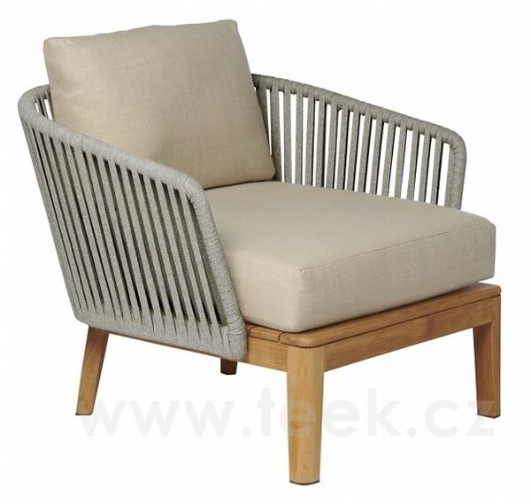 Tribu Teakové nízké křeslo Mood, Tribu, 91x81x69cm, rám teak, výplet lanko barva šedá (stonegrey), včetně polstrů barva šedomodrá (Revive Jaspe)