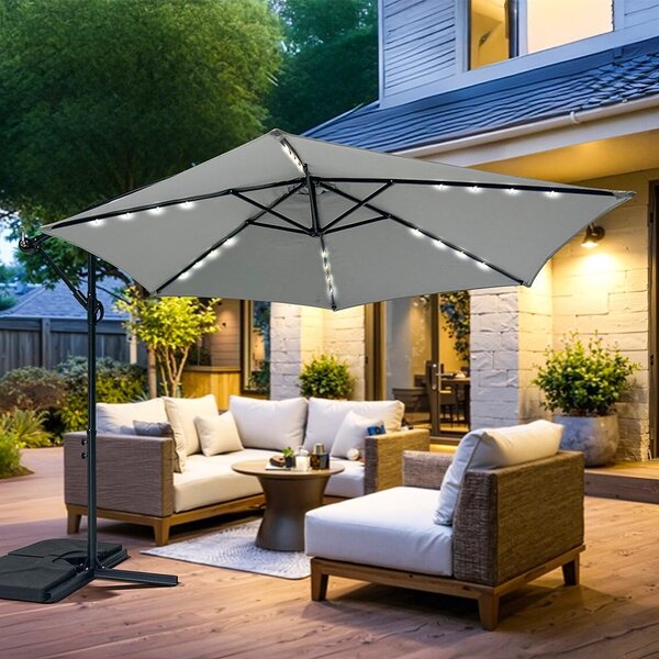 Velký polohovatelný slunečník AVENBERG SUNNY LED 300, průměr 3M, šedá
