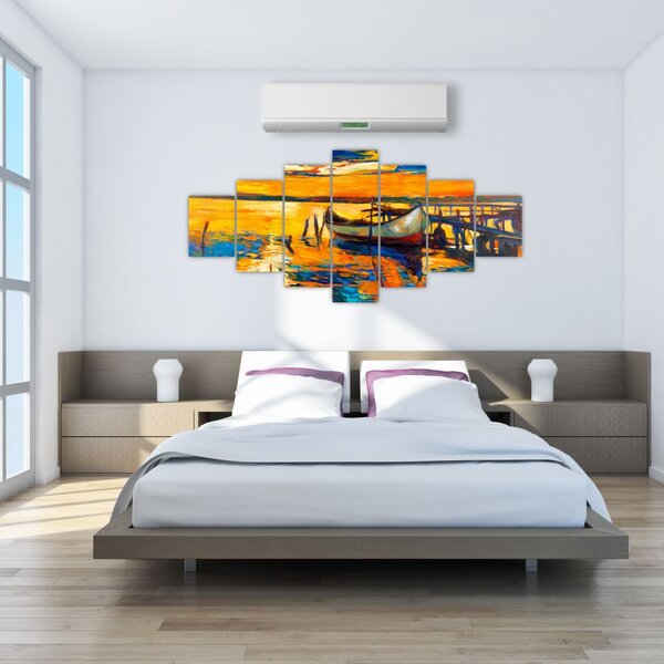 Obraz - Loďka při západu slunce (210x100 cm)
