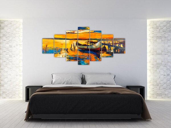 Obraz - Loďka při západu slunce (210x100 cm)