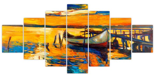 Obraz - Loďka při západu slunce (210x100 cm)