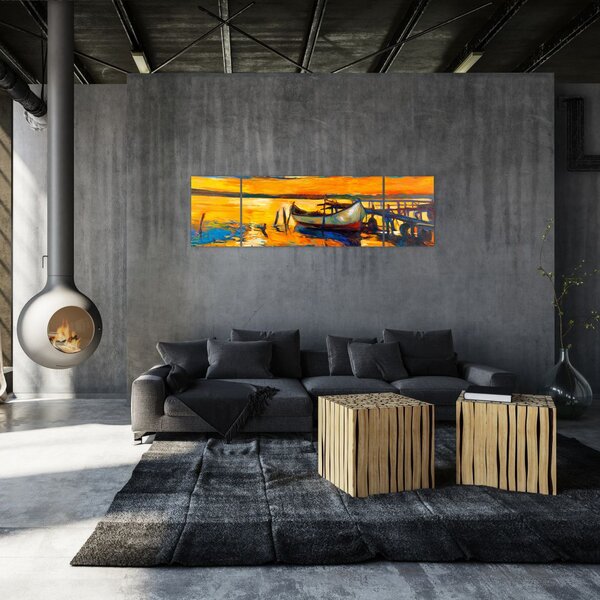 Obraz - Loďka při západu slunce (170x50 cm)