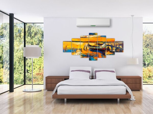 Obraz - Loďka při západu slunce (210x100 cm)