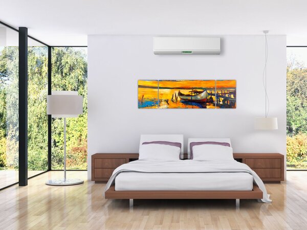 Obraz - Loďka při západu slunce (170x50 cm)