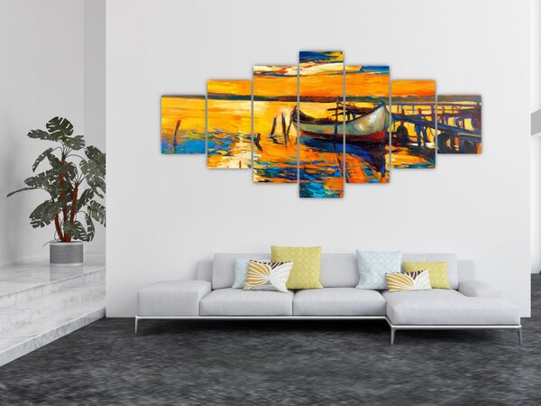 Obraz - Loďka při západu slunce (210x100 cm)