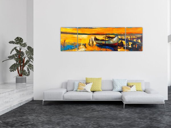 Obraz - Loďka při západu slunce (170x50 cm)