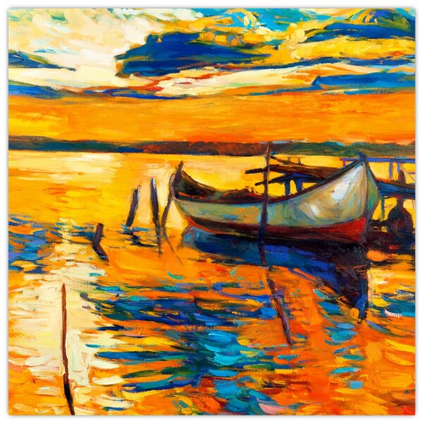 Obraz - Loďka při západu slunce (30x30 cm)