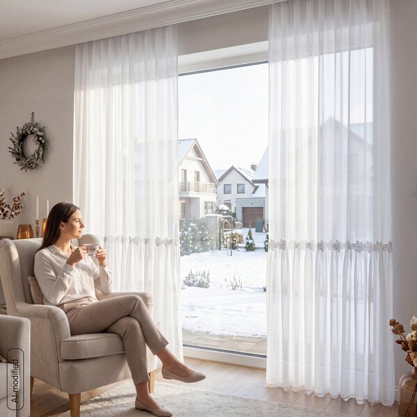 VÁNOČNÍ ZÁCLONA NA KROUŽCÍCH FLAKE 140X250 CM BÍLÁ