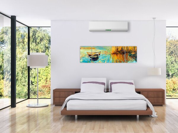 Obraz - Jezero s loďkami (170x50 cm)