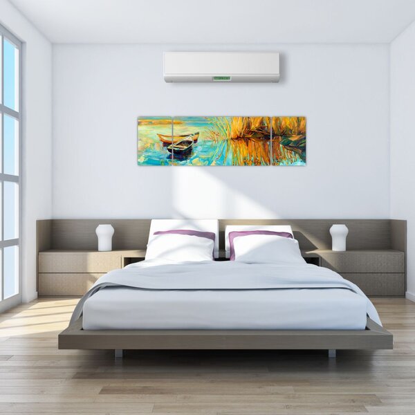 Obraz - Jezero s loďkami (170x50 cm)