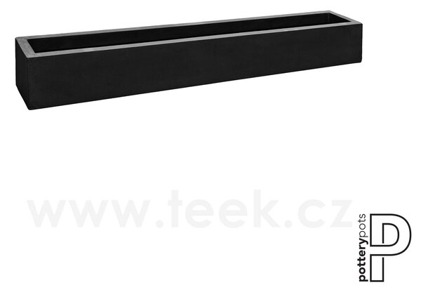 Pottery Pots Venkovní květináč obdélníkový Jort Low M, Black (barva černá), kolekce Natural, kompozit Fiberstone, d 200 cm x š 30 cm x v 25 cm, objem cca 150 l