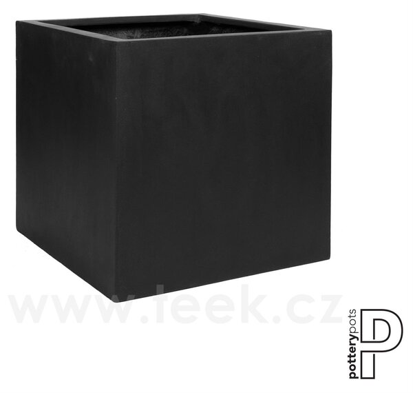 Pottery Pots Venkovní květináč čtvercový Block XL, Black (barva černá), kolekce Natural, kompozit Fiberstone, d 60 cm x š 60 cm x v 60 cm, objem cca 210 l