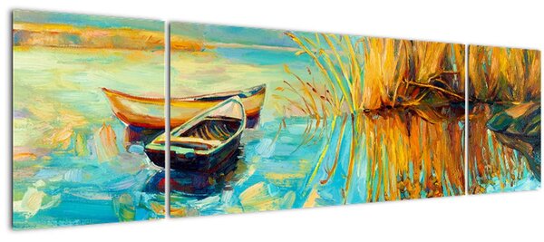Obraz - Jezero s loďkami (170x50 cm)