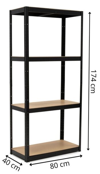 Kovový regál 174x80x40 cm 4 police SPRINGOS HA5283 černý
