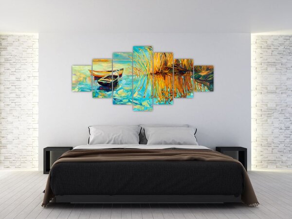 Obraz - Jezero s loďkami (210x100 cm)