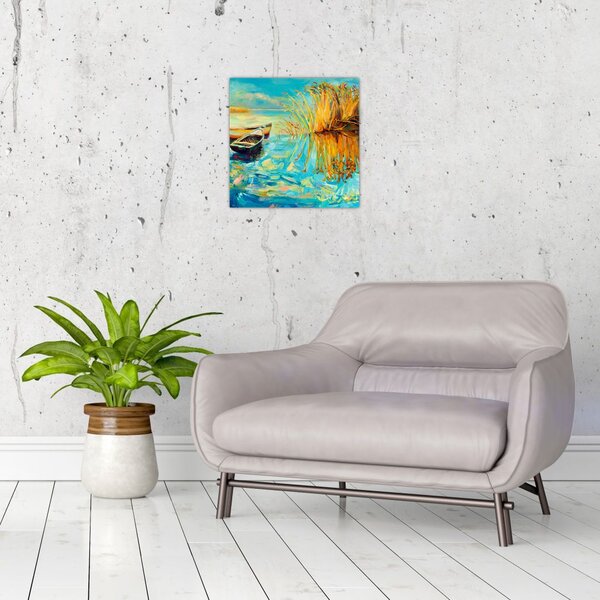 Obraz - Jezero s loďkami (30x30 cm)