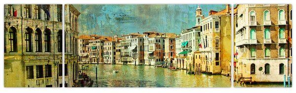 Obraz - Benátský kanál a gondoly (170x50 cm)