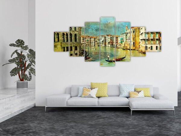 Obraz - Benátský kanál a gondoly (210x100 cm)