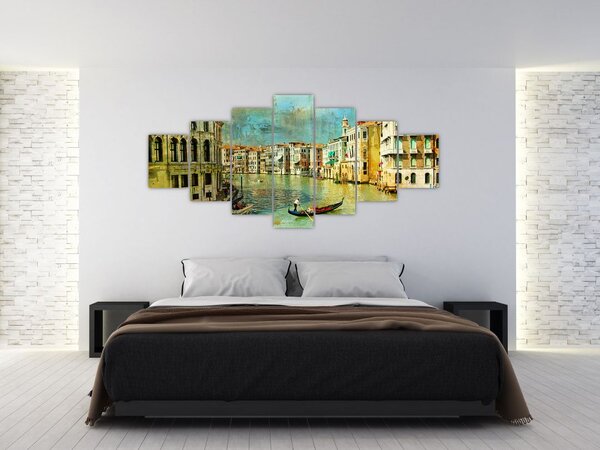 Obraz - Benátský kanál a gondoly (210x100 cm)