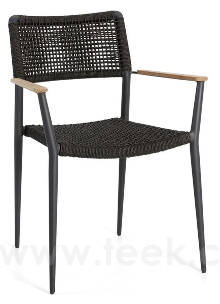 Diphano Jídelní křeslo Ray, Diphano, 59x60x85 cm, rám hliník barva černá (black), výplet lanko barva šedá (graphite), područky teak