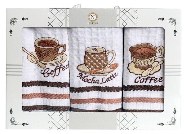 KUCHYŇSKÉ UTĚRKY CUP OF COFFEE SADA 3 KS 35X50 CM VZOROVANÉ