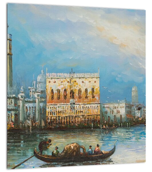 Obraz - Gondola projíždějící Benátkami, olejomalba (30x30 cm)