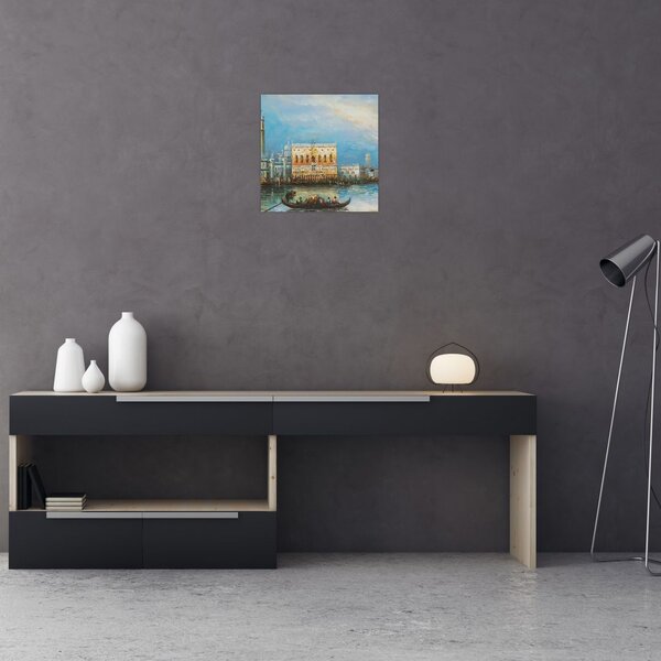 Obraz - Gondola projíždějící Benátkami, olejomalba (30x30 cm)