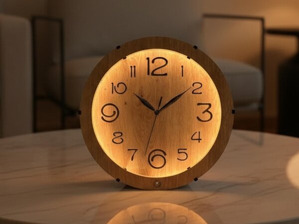 "Velké číslice" světelné hodiny s powerbankou a pohybovým čidlem/dub světlý velikost svítidla/hodin: 31 cm
