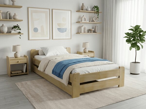 Postel Emily 80 x 200 cm, borovice s lamelovým roštem a matrací Deluxe 10 cm
