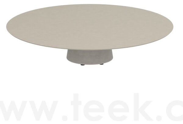 Royal Botania Betonový nízký stůl Conix, Royal Botania, kulatý 160x35 cm, podnož beton cement grey, deska teak