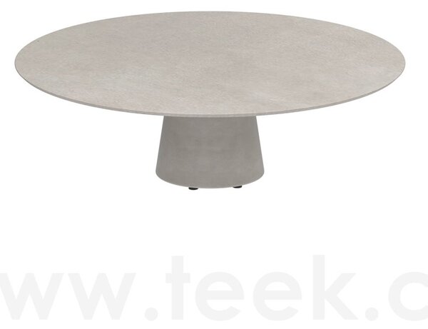 Royal Botania Betonový nízký stůl Conix, Royal Botania, kulatý 160x35 cm, podnož beton cement grey, deska teak