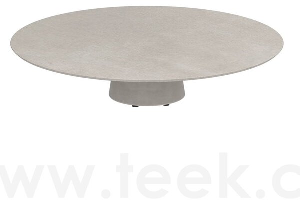 Royal Botania Betonový nízký stůl Conix, Royal Botania, kulatý 160x35 cm, podnož beton cement grey, deska teak