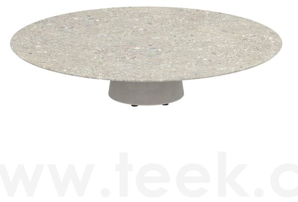 Royal Botania Betonový nízký stůl Conix, Royal Botania, kulatý 160x35 cm, podnož beton cement grey, deska teak
