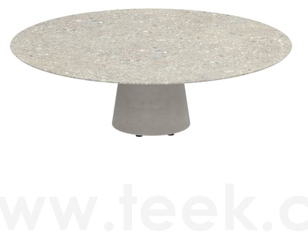 Royal Botania Betonový nízký stůl Conix, Royal Botania, kulatý 160x35 cm, podnož beton cement grey, deska teak