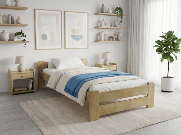 Postel Emily 80 x 200 cm, borovice s lamelovým roštem a matrací Deluxe 10 cm