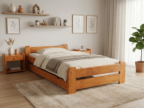 Postel Emily 80 x 200 cm, olše bez roštu s matrací Deluxe 10 cm