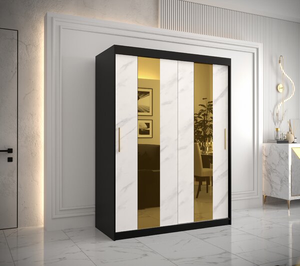 Šatní skříň Zlatana, 150cm, černá/bílý mramor