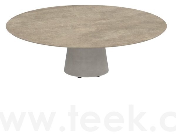 Royal Botania Betonový nízký stůl Conix, Royal Botania, kulatý 160x35 cm, podnož beton cement grey, deska teak