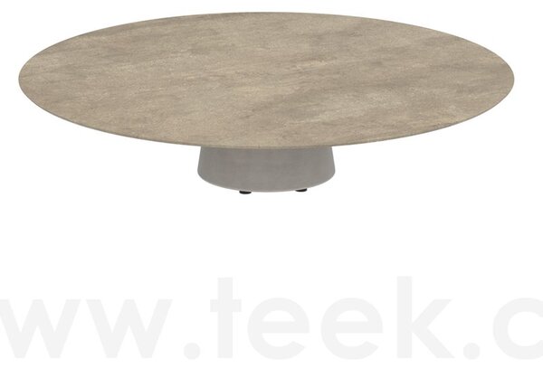 Royal Botania Betonový nízký stůl Conix, Royal Botania, kulatý 160x35 cm, podnož beton cement grey, deska teak
