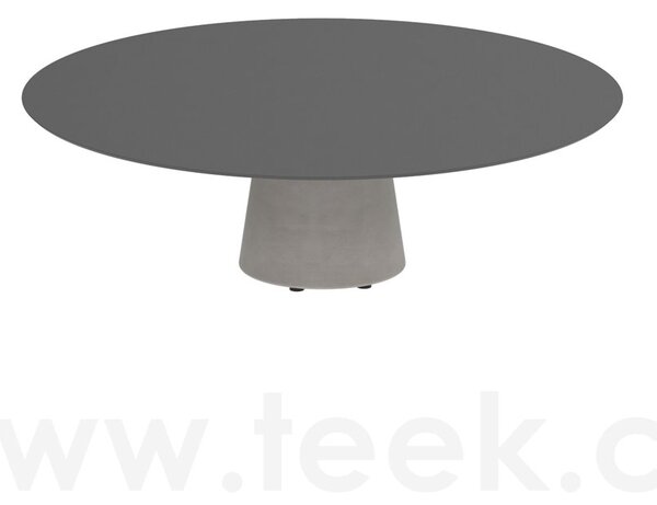 Royal Botania Betonový nízký stůl Conix, Royal Botania, kulatý 160x35 cm, podnož beton cement grey, deska teak