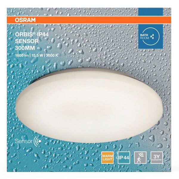LEDVANCE stropní svítidlo Orbis Sensor 15,5 W 220-240 V 3000 K IP44 průměr 300 mm senzor