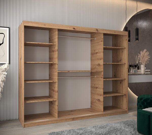 Šatní skříň 250 cm Mokka (dub artisan). Akce -21%