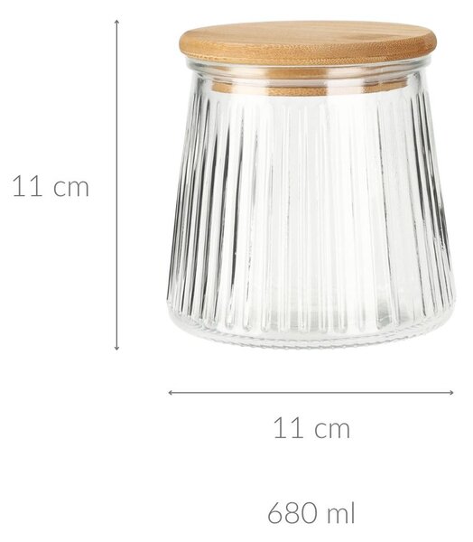 Dóza s bambusovým víkem, vzduchotěsná, transparentní