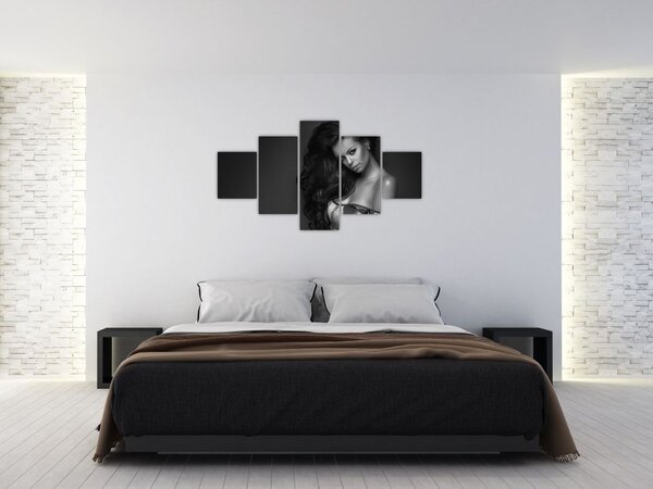 Obraz - Černobílý portrét svůdné ženy (125x70 cm)
