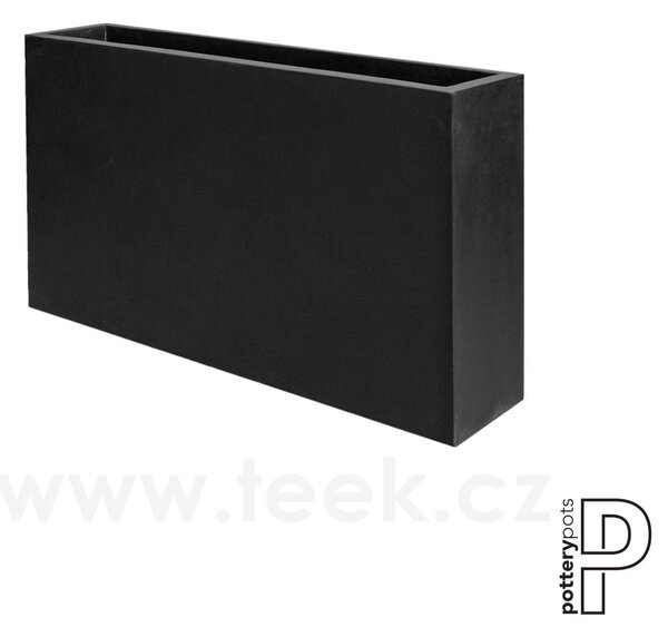 Pottery Pots Venkovní květináč obdélníkový Jort Slim S, Black (barva černá), kolekce Natural, kompozit Fiberstone, d 91 cm x š 20 cm x v 50 cm, objem cca 91 l