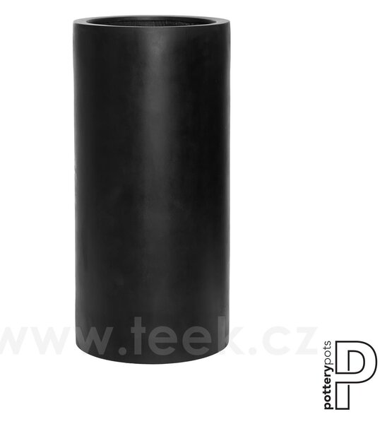 Pottery Pots Venkovní květináč kulatý Klax L, Black (barva černá), kolekce Natural, kompozit Fiberstone, průměr 40 cm x v 80 cm, objem cca 100 l