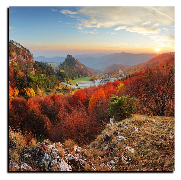 Obraz na plátně - Podzimní krajina při západu slunce, Slovensko, Vrsatec - čtverec 3260A (50x50 cm)