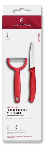 Victorinox - Sada kuchyňský nůž se škrabkou SWISS CLASSIC červená
