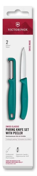 Victorinox - Sada kuchyňský nůž se škrabkou SWISS CLASSIC tyrkysová