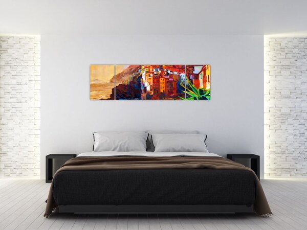 Obraz - Vesnice na pobřeží Cinque Terre, Italská riviéra, moderní impresionismus (170x50 cm)